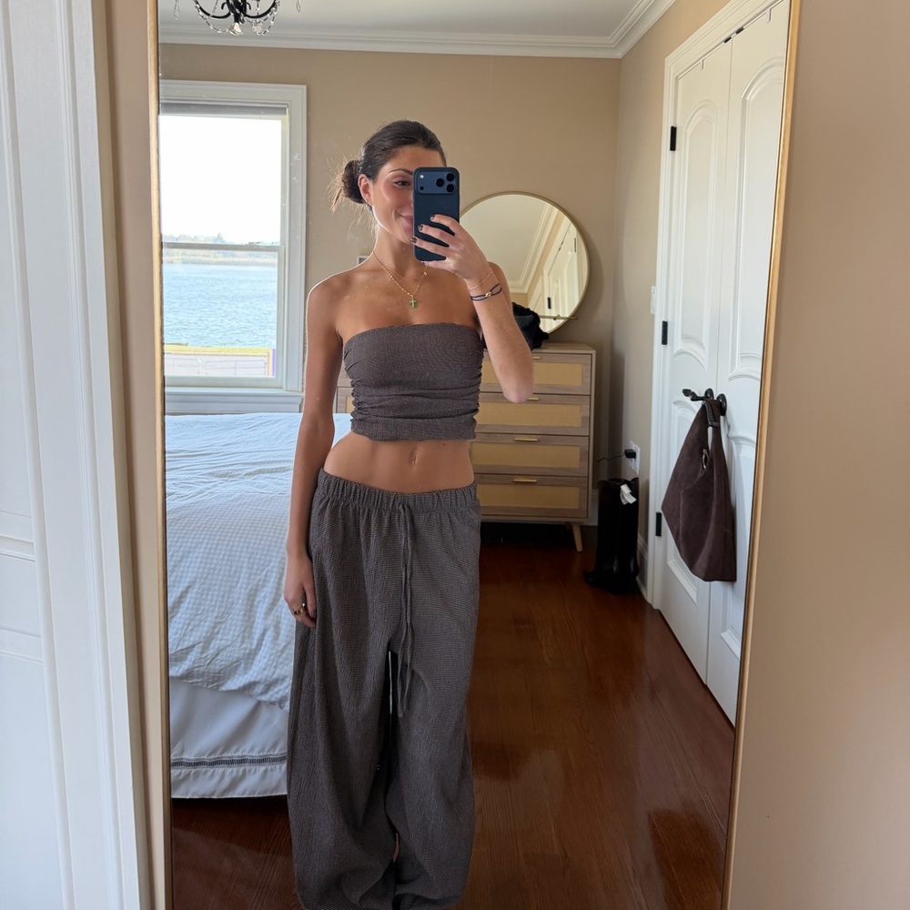 Zara Brown Pinstriped Strapless Top and Pants Set